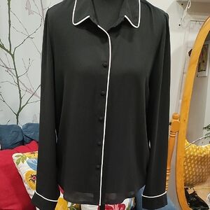 Forever 21 Black Button-Down Shirt with White Trim